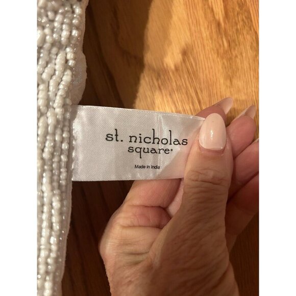 Christmas Beaded Silver Snowflake Throw Pillow Decor 14" Holiday - Picture 4 of 4